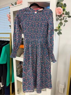 BANJANAN Smocked Floral Long Sleeve Dress XS Cottagecore‎ Girlhoodcore Boho Luxe